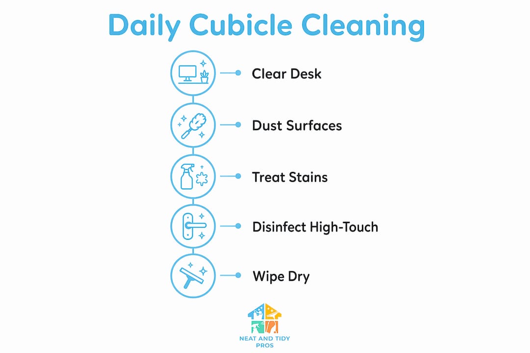 Infographic showing daily cubicle cleaning steps
