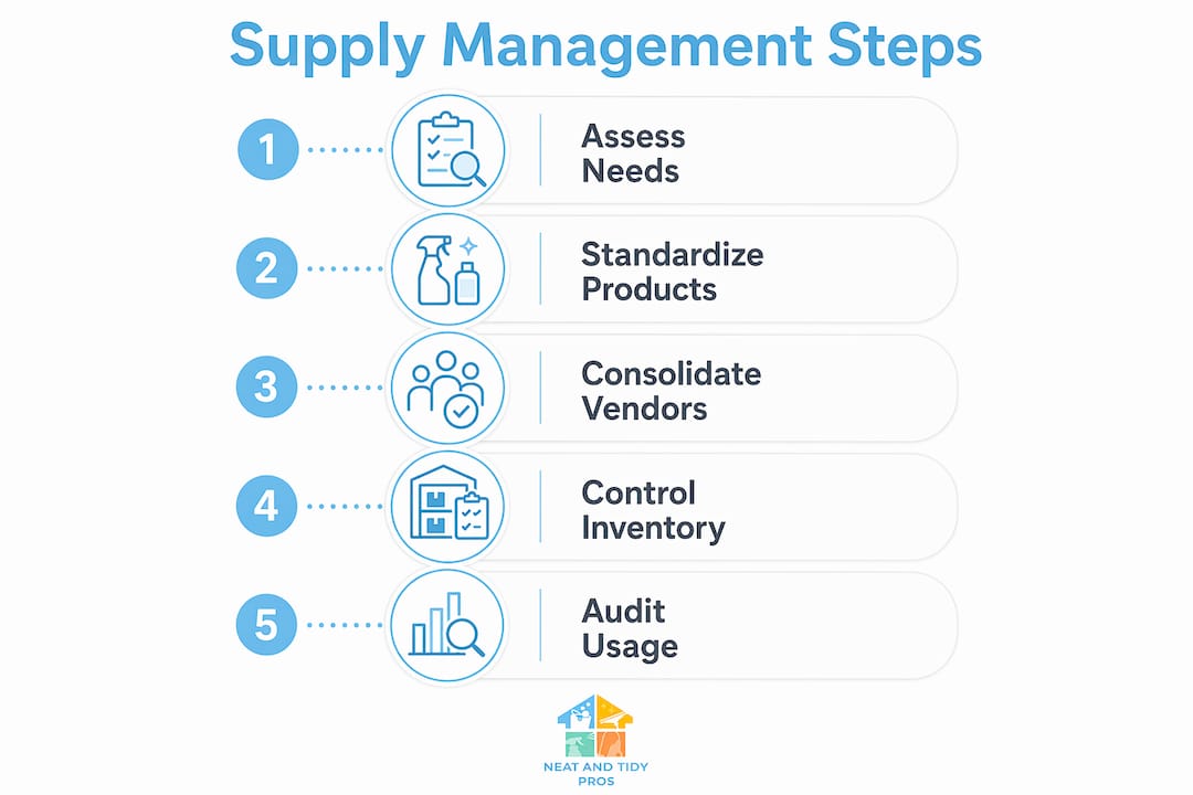 Infographic illustrating supply management steps