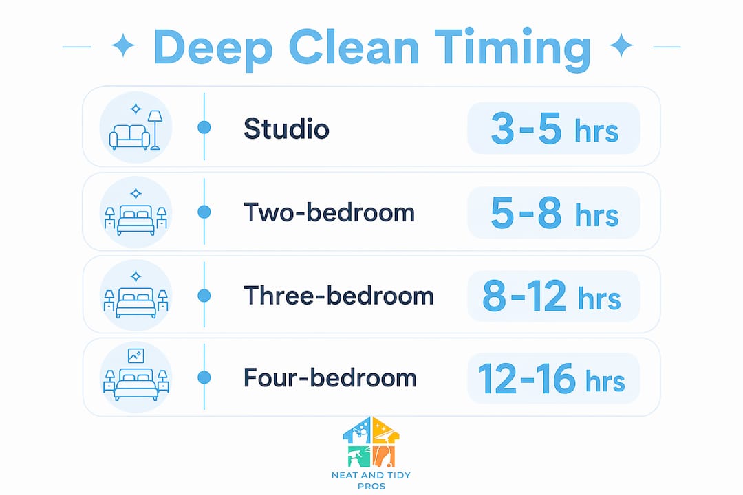 Infographic of deep cleaning times by home size