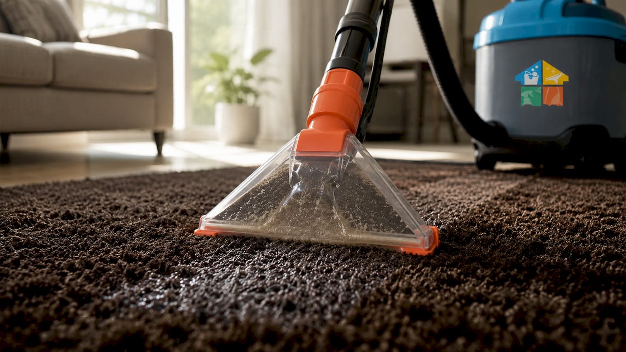 Close-up carpet cleaning extraction detail