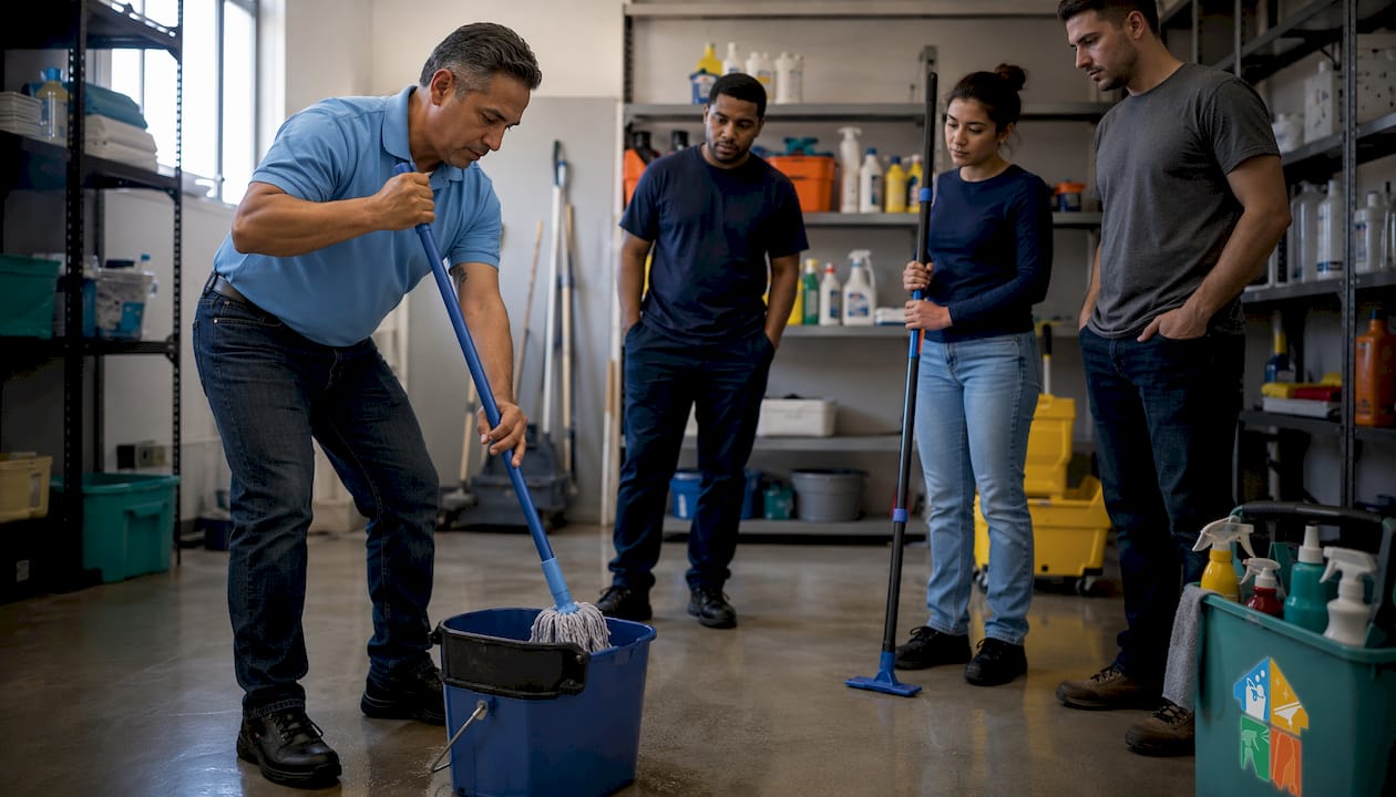 Instructor demonstrating cleaning technique