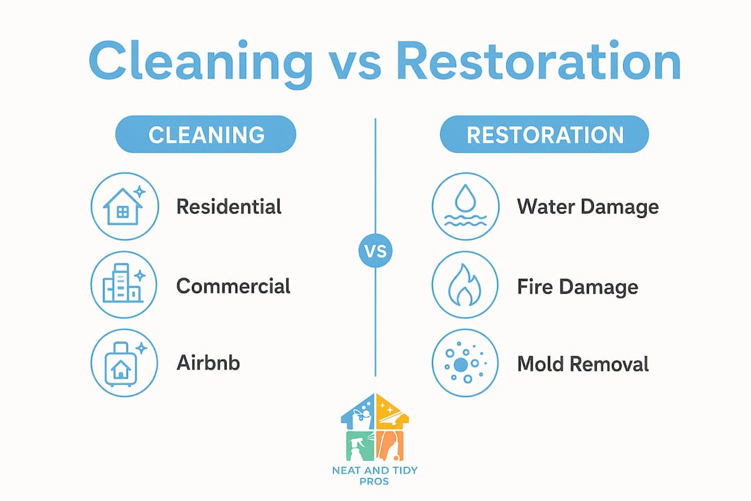 Infographic comparing cleaning and restoration categories