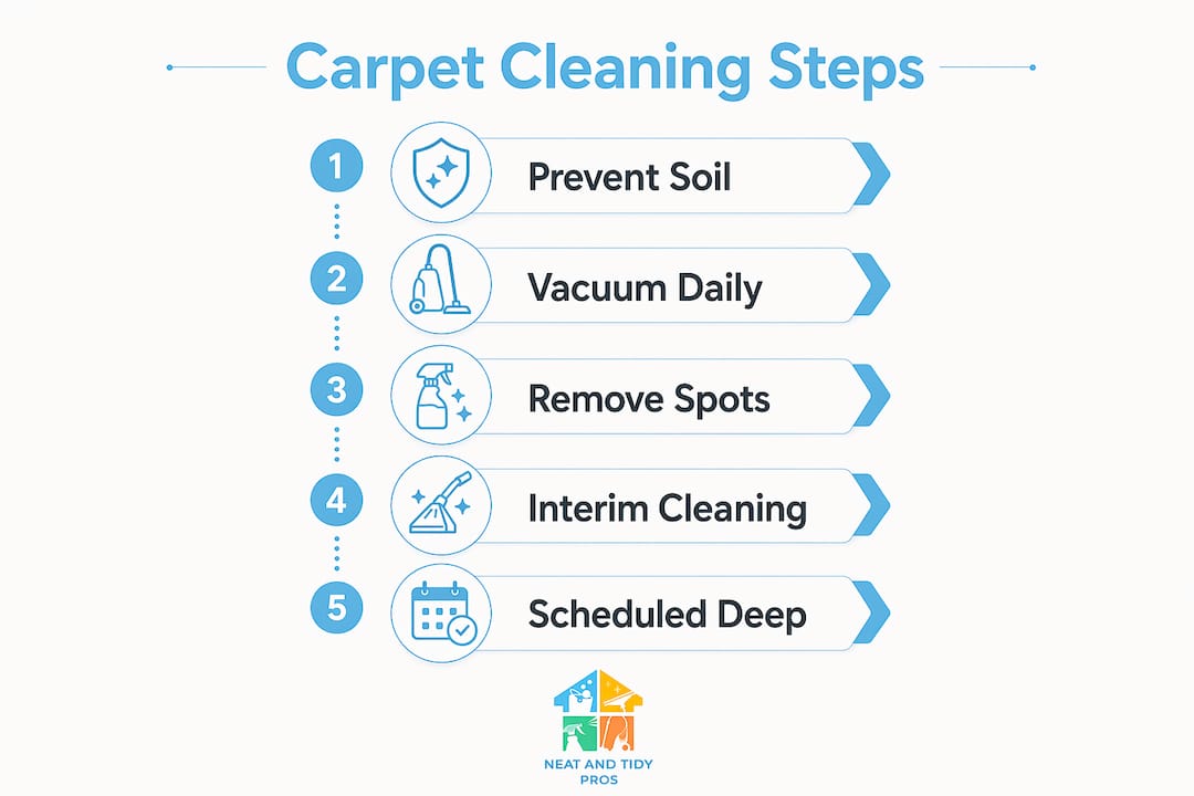 Infographic illustrating five carpet cleaning steps