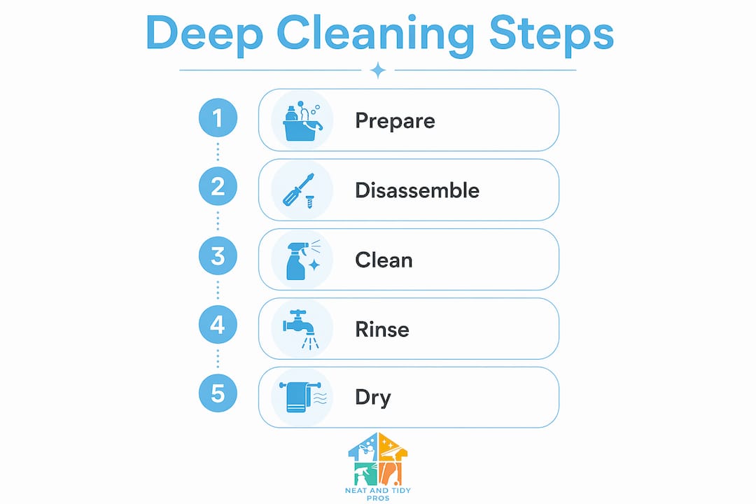 Infographic showing steps to deep clean appliances
