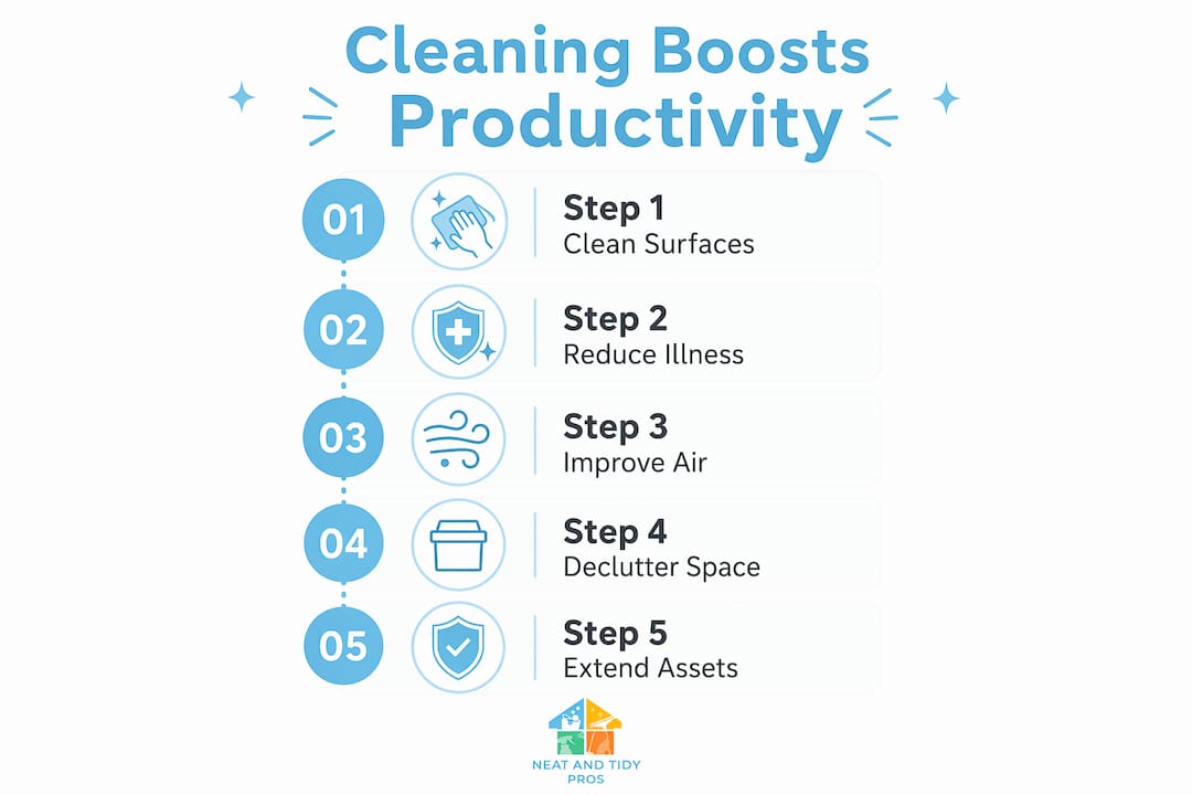 Infographic outlining cleaning productivity steps