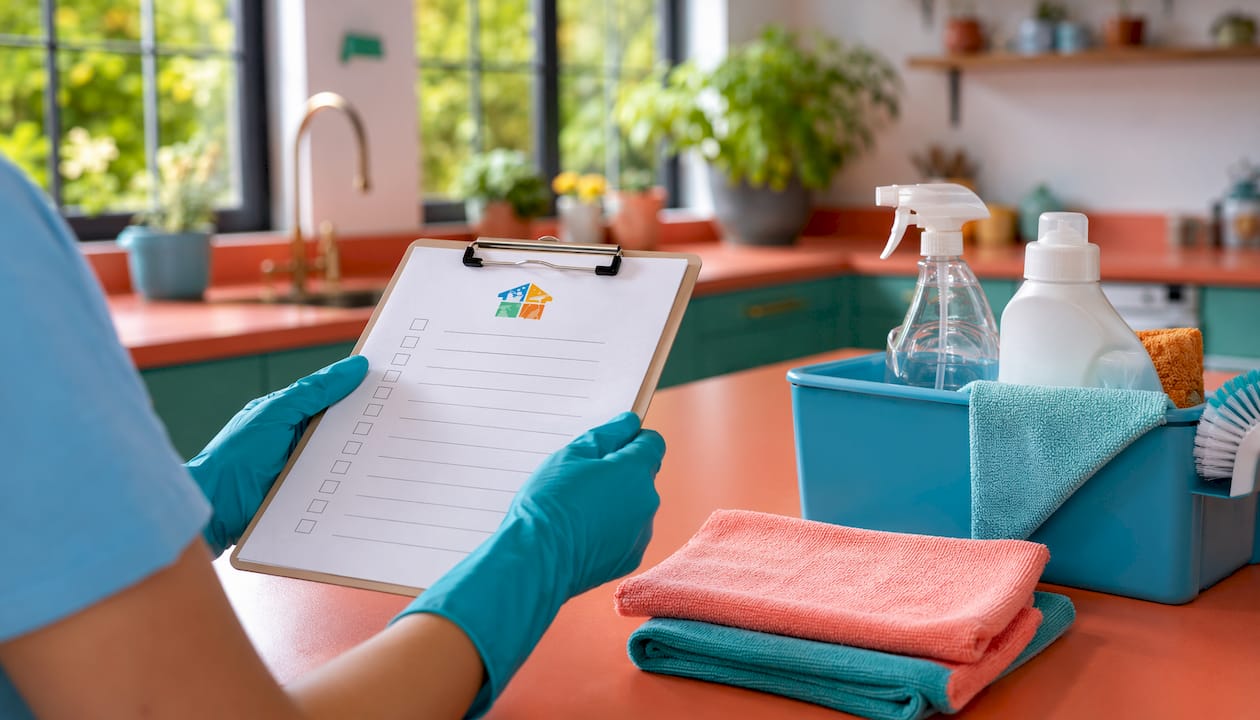 Hands with checklist of cleaning tasks