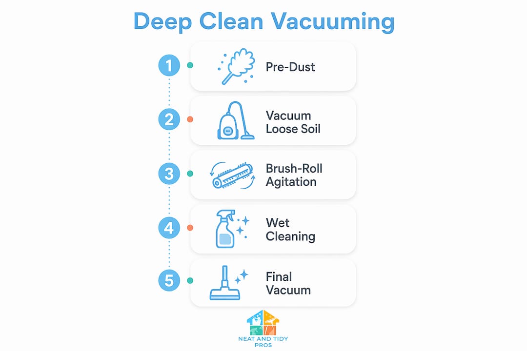 Infographic outlining deep-clean vacuuming steps