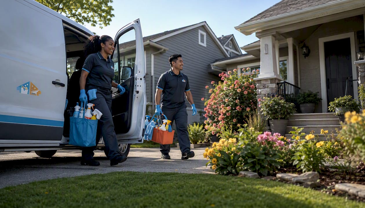 Cleaning team arriving at home service