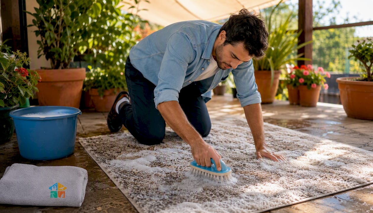 Manual carpet scrubbing with foam application