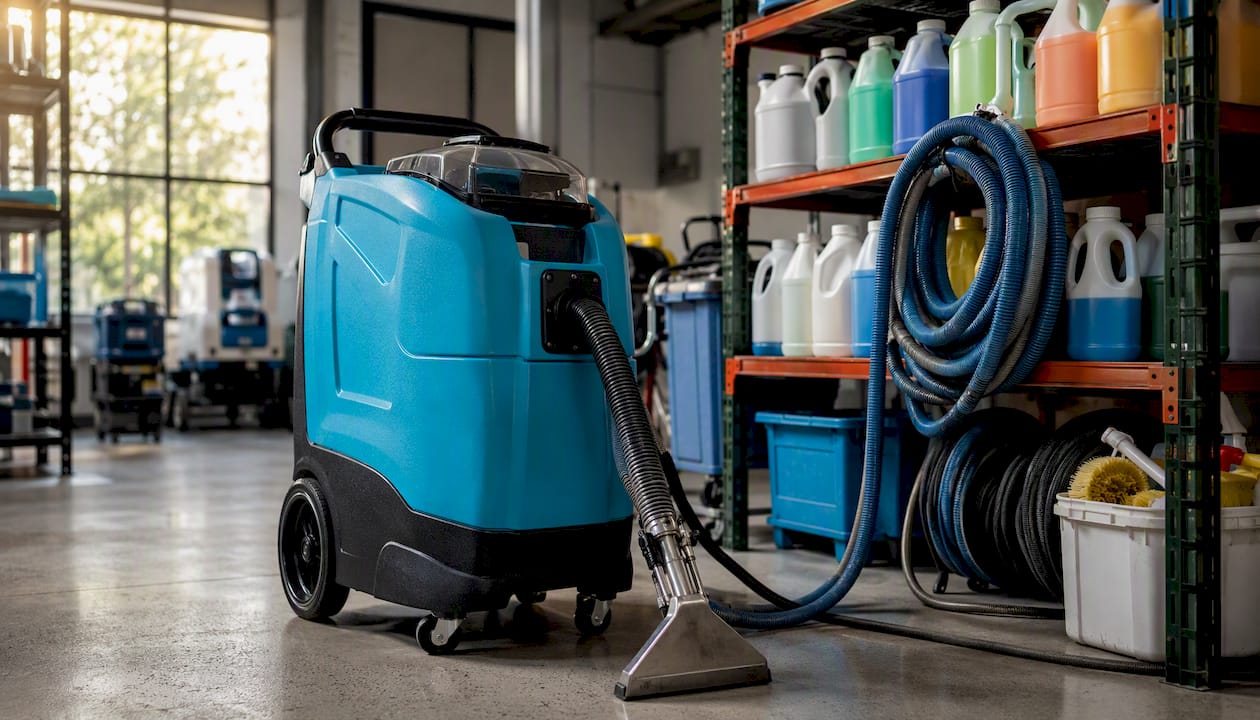 Professional carpet shampooing equipment close-up