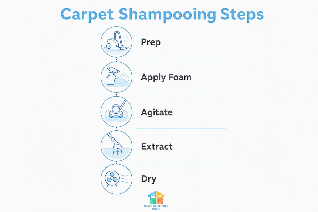 Infographic showing carpet shampooing steps