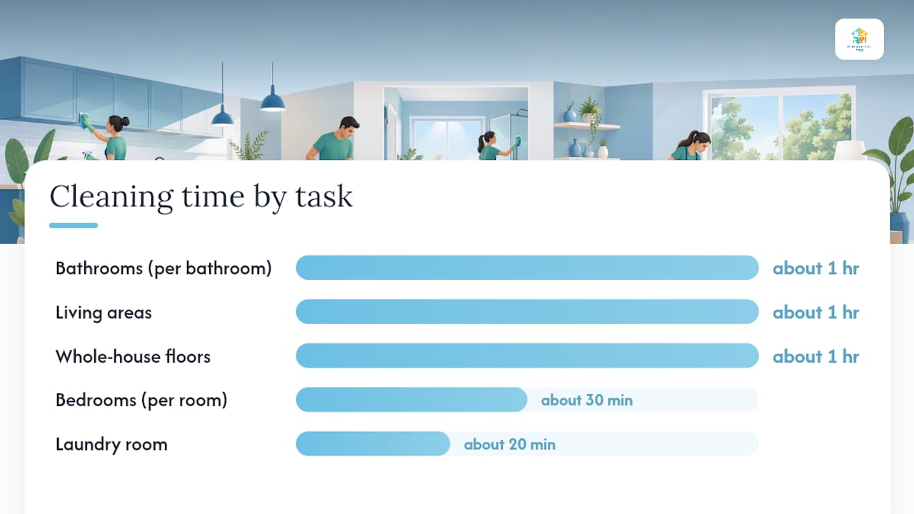 Move-in cleaning room checklist with task categories and time