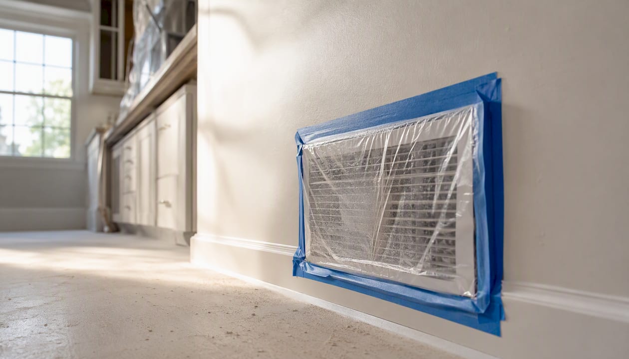Plastic sealed HVAC return vent with dust