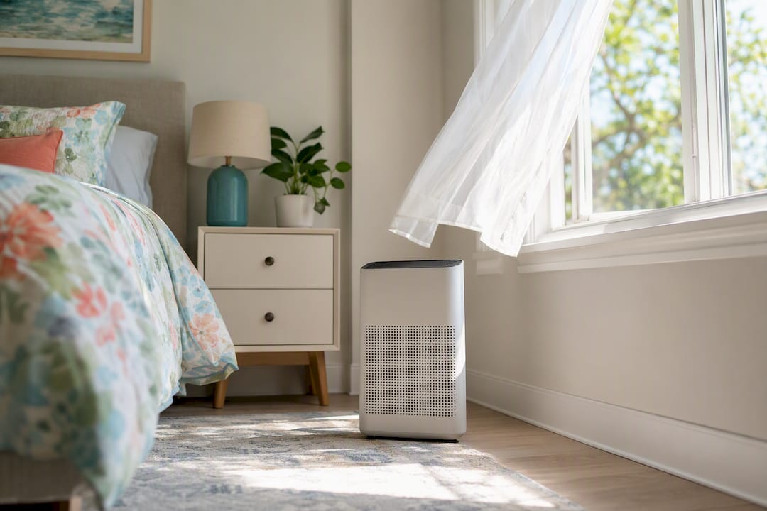 HEPA air purifier optimally placed in living room