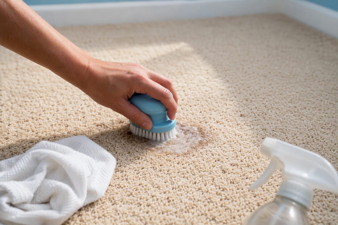 Spot treating stain on empty bedroom carpet