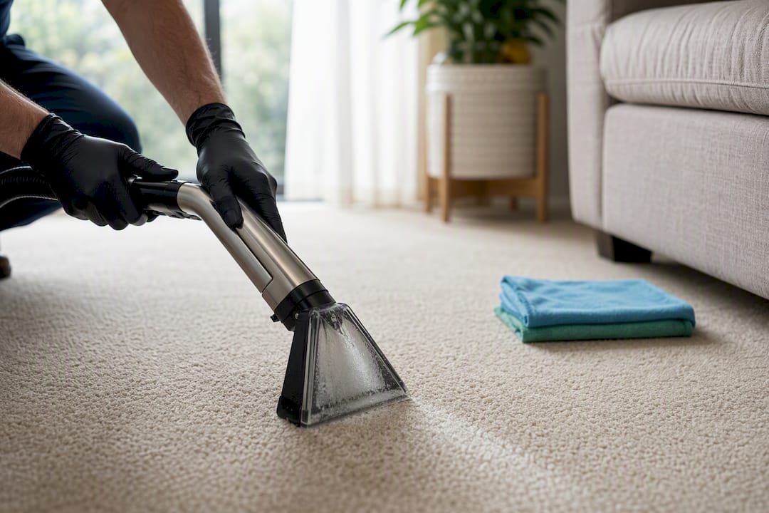 Professional extracting moisture from carpet
