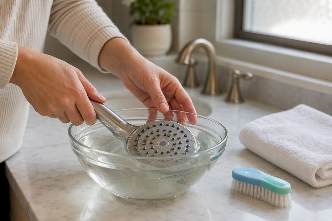 Showerhead soaking in vinegar solution