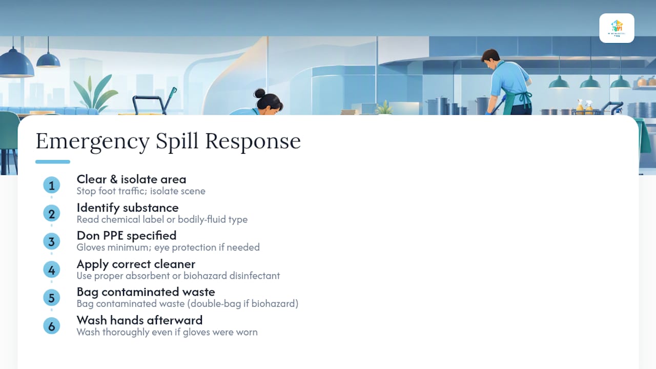 Six-step restaurant spill response process