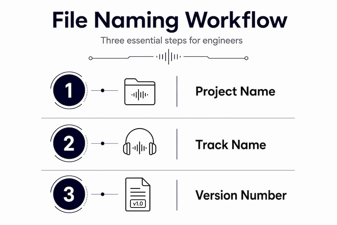 Infographic outlining audio file naming steps