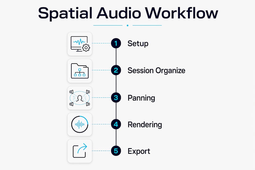 Infographic outlining spatial audio mixing workflow steps