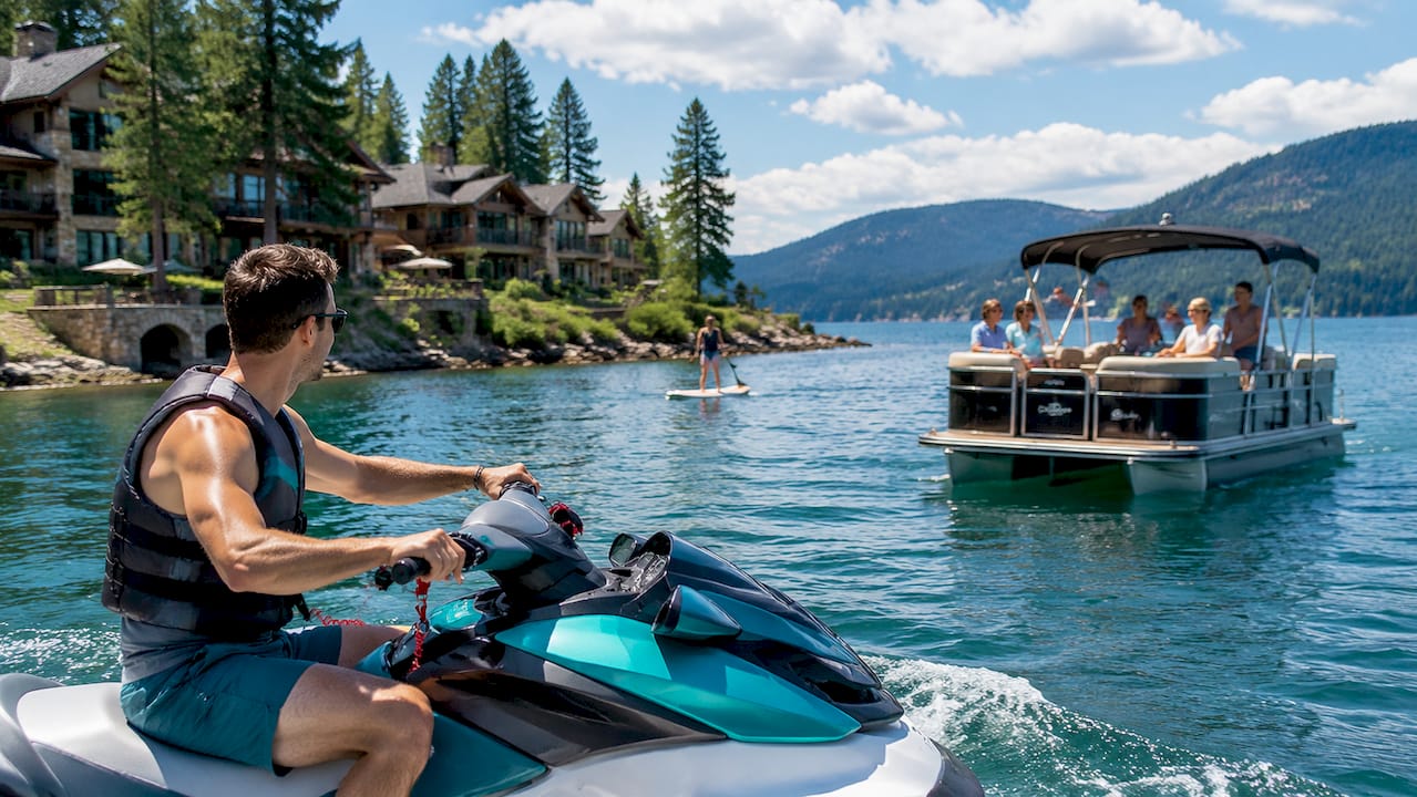 Woman helping child board pontoon boat safely