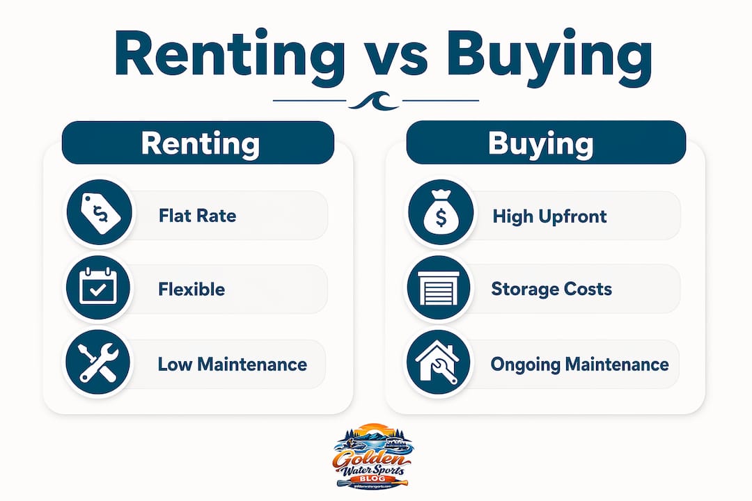 Infographic comparing pontoon boat renting and buying benefits