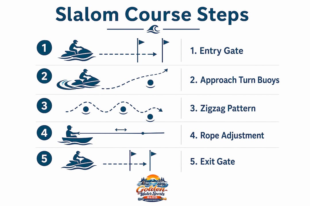 Infographic outlining slalom skiing course steps and rules