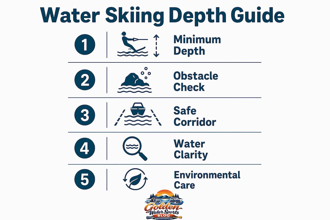Infographic illustrating key water skiing lake depth guidelines