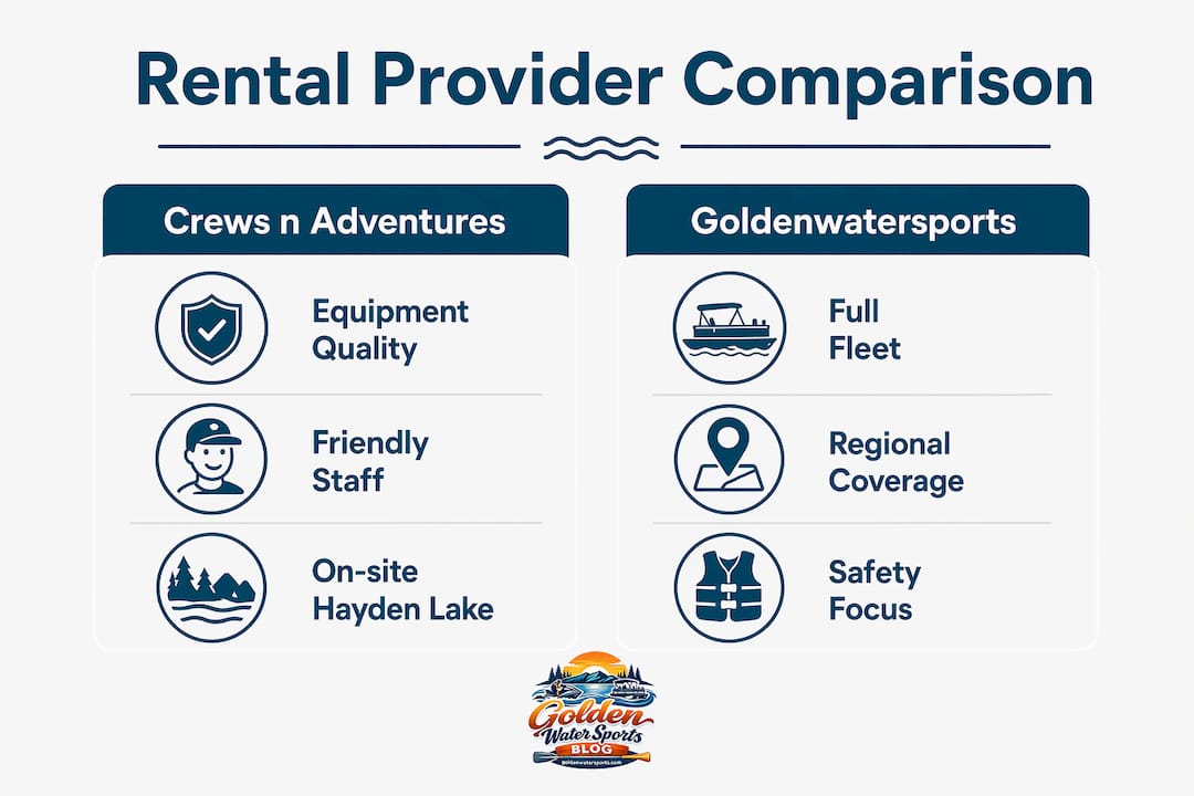 Infographic comparing paddleboard and jet ski rental providers