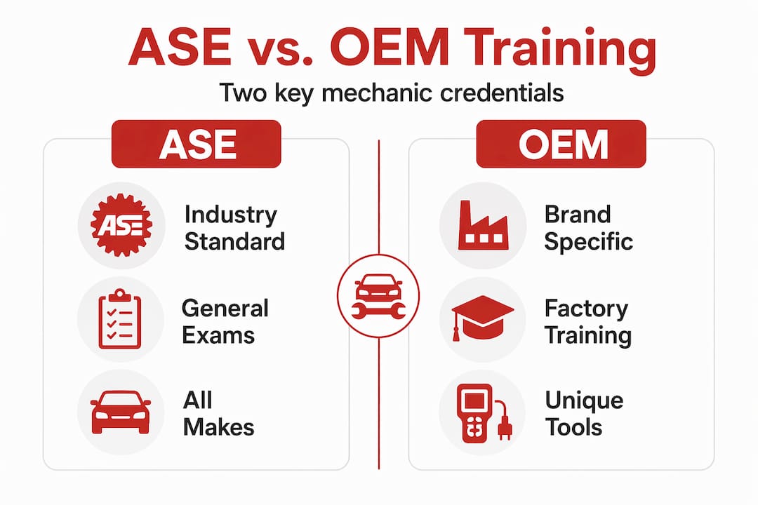 Infographic comparing ASE and OEM mechanic training