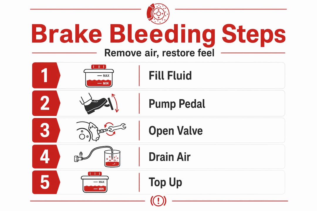 Infographic showing brake bleeding step-by-step process