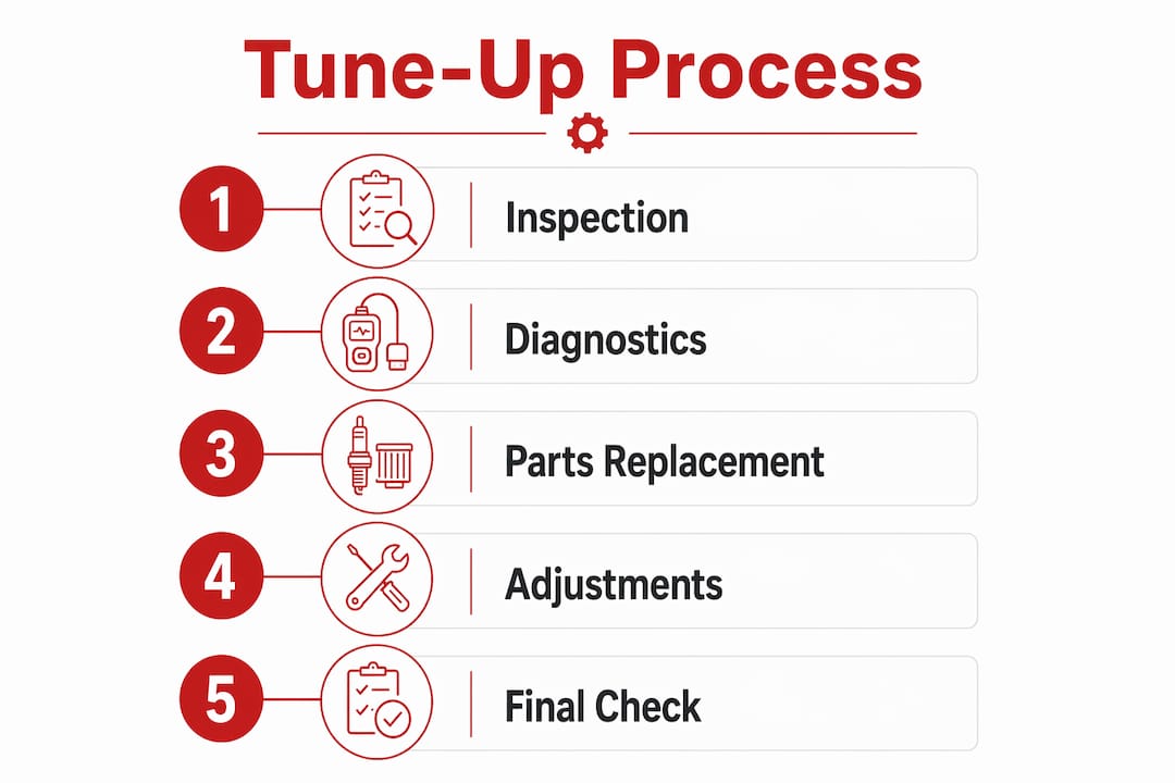 Infographic showing car tune-up process steps