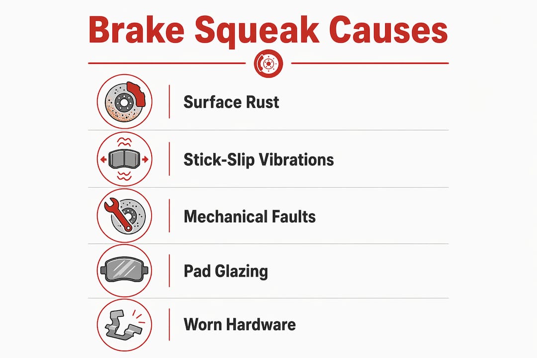 Infographic illustrating top causes of brake squeak
