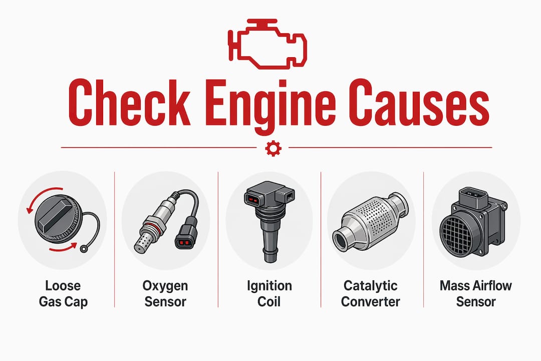 Infographic showing common causes of check engine light