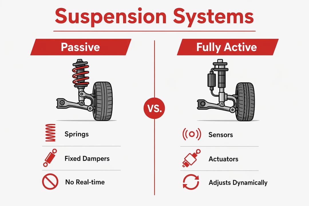 Infographic comparing passive and fully active suspension systems