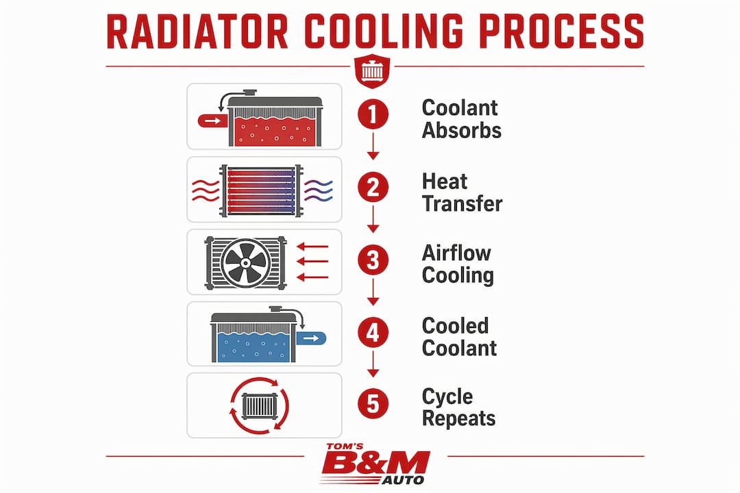 Infographic illustrating car radiator cooling steps