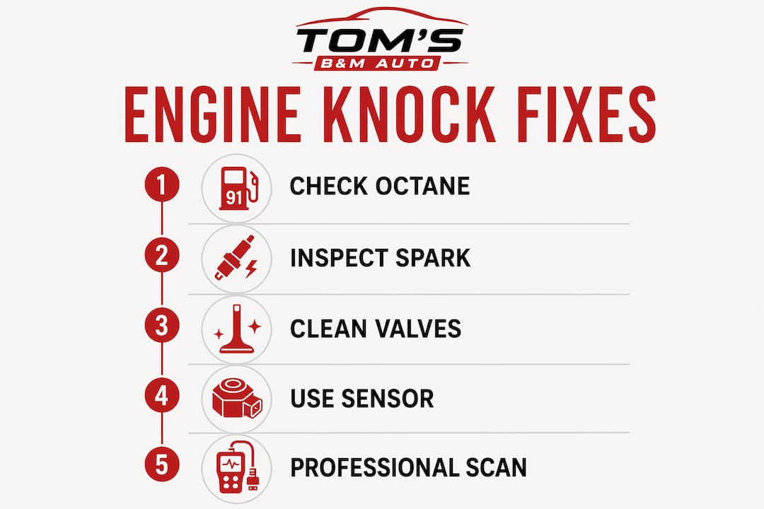 Infographic depicting steps to fix engine knock