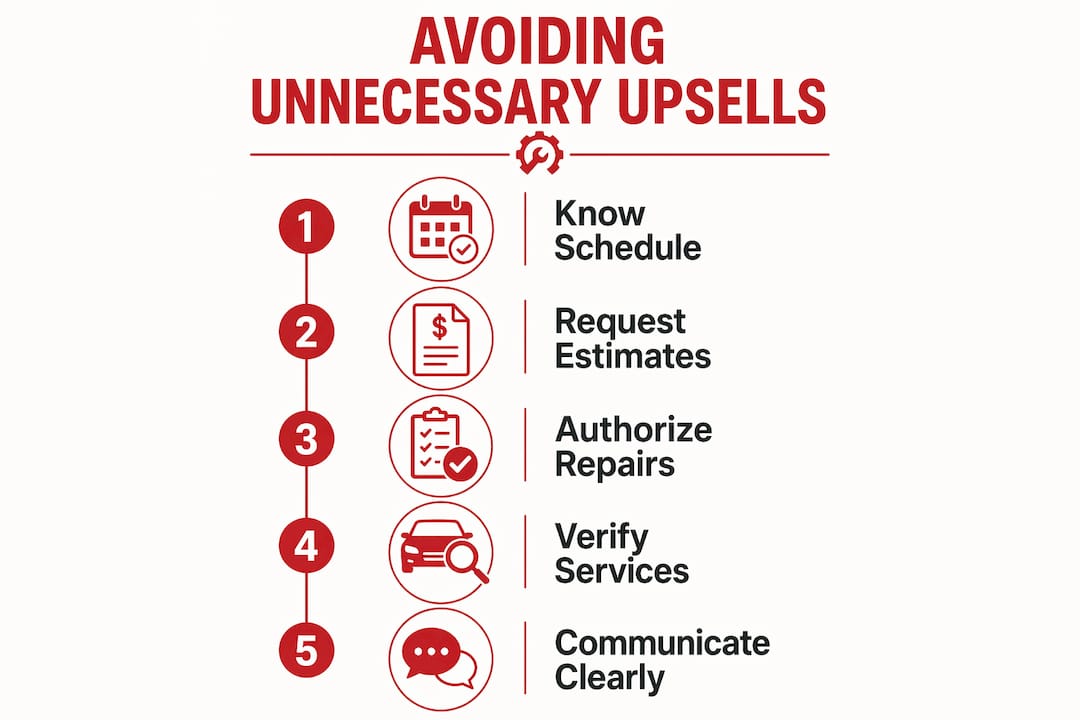 Infographic showing steps to avoid unnecessary auto shop upsells