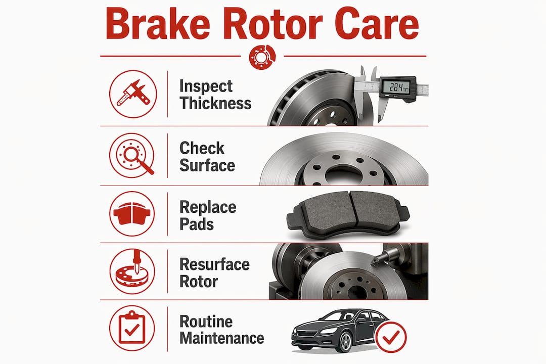 Infographic showing brake rotor care steps