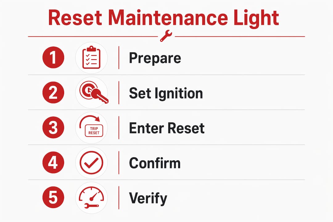 Infographic illustrating maintenance light reset steps