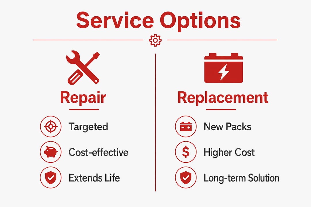 Infographic comparing hybrid battery repair and replacement