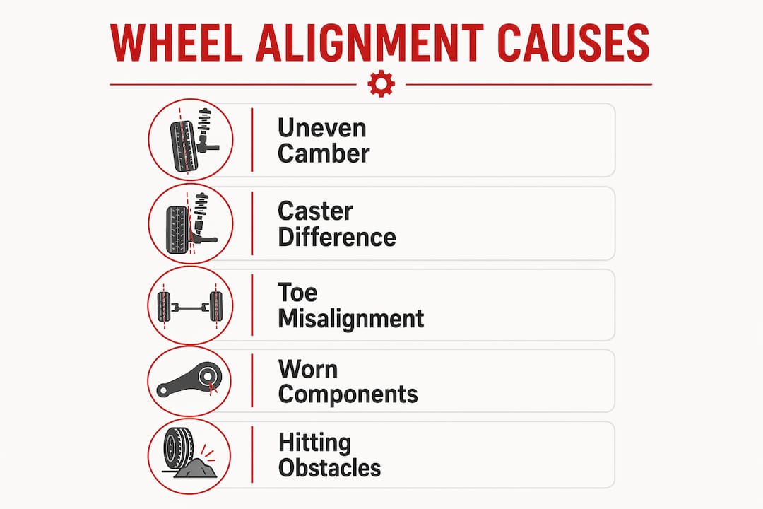 Infographic explaining wheel alignment causes and effects