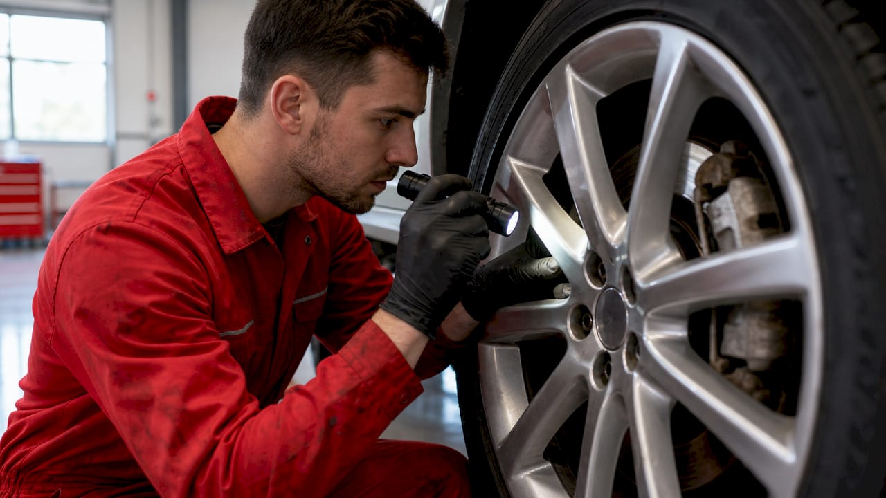 Hands lighting brake pads through wheel spokes