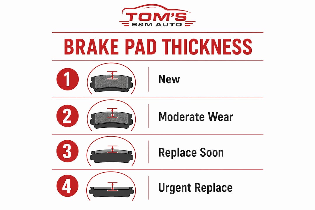 Infographic illustrating brake pad thickness categories