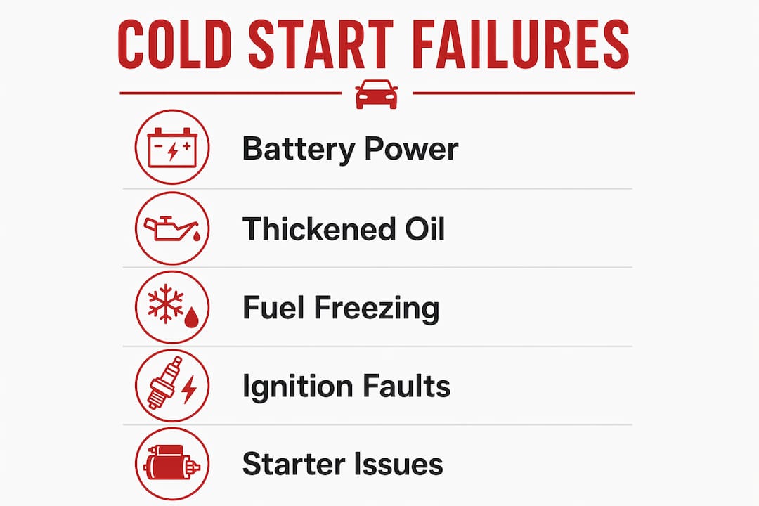 Infographic showing main causes of cold weather car start failure