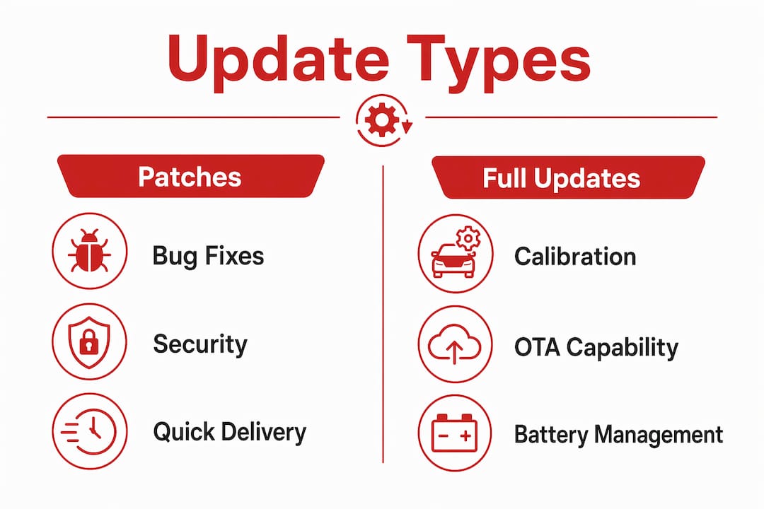 Infographic comparing vehicle software patch and full updates