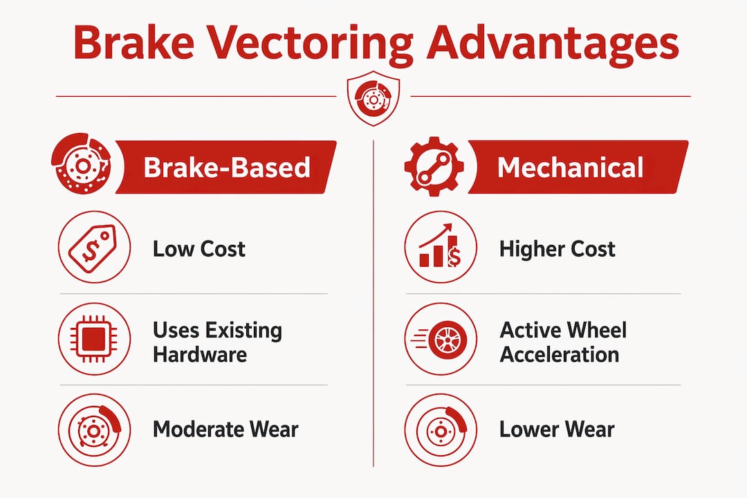 Infographic comparing brake-based and mechanical vectoring advantages