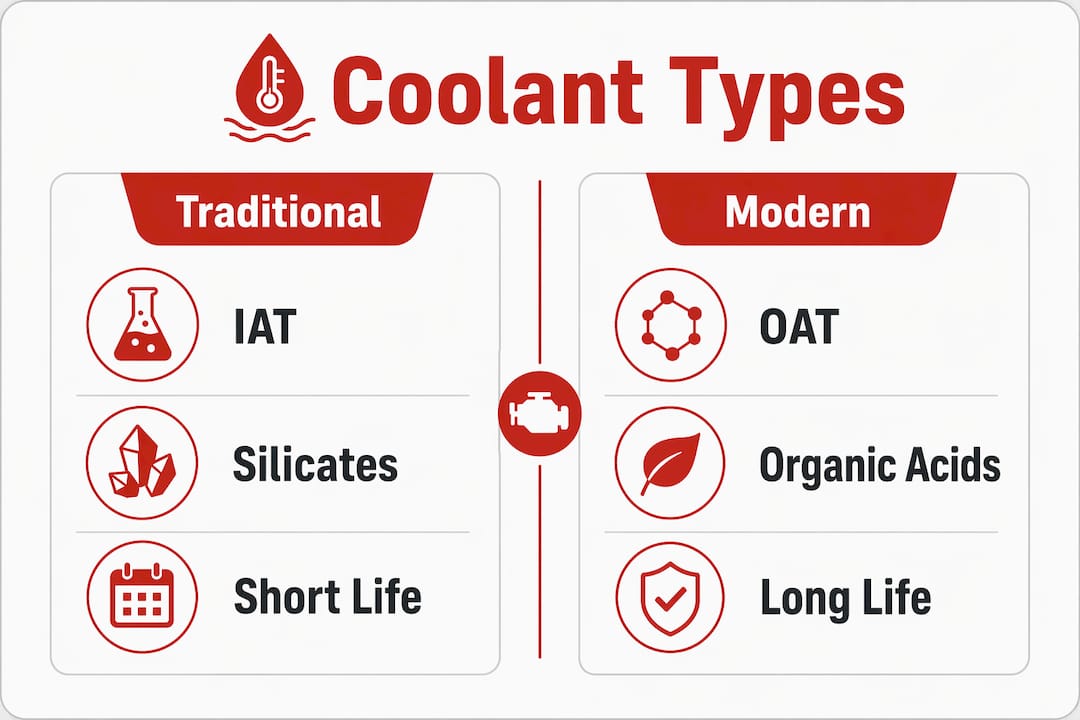 Infographic comparing engine coolant types