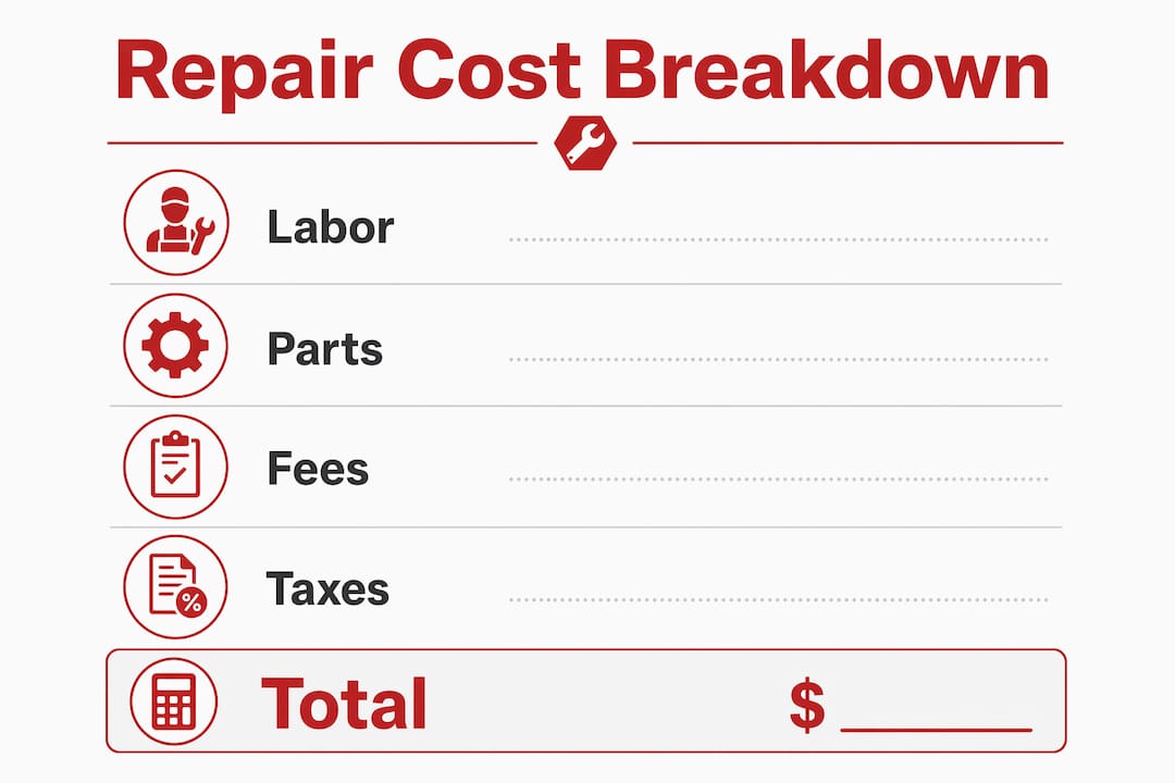 Infographic illustrating repair cost components in vertical flow format