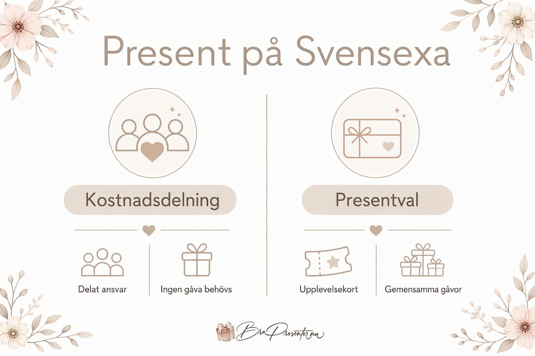 Infografik: Jämförelse mellan presentinslag och gemensam betalning på svensexan